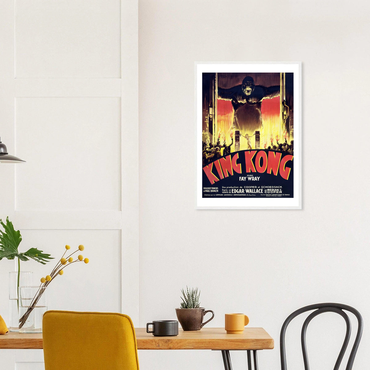 King Kong — French Poster in a white frame above a dining table; styled room mockup