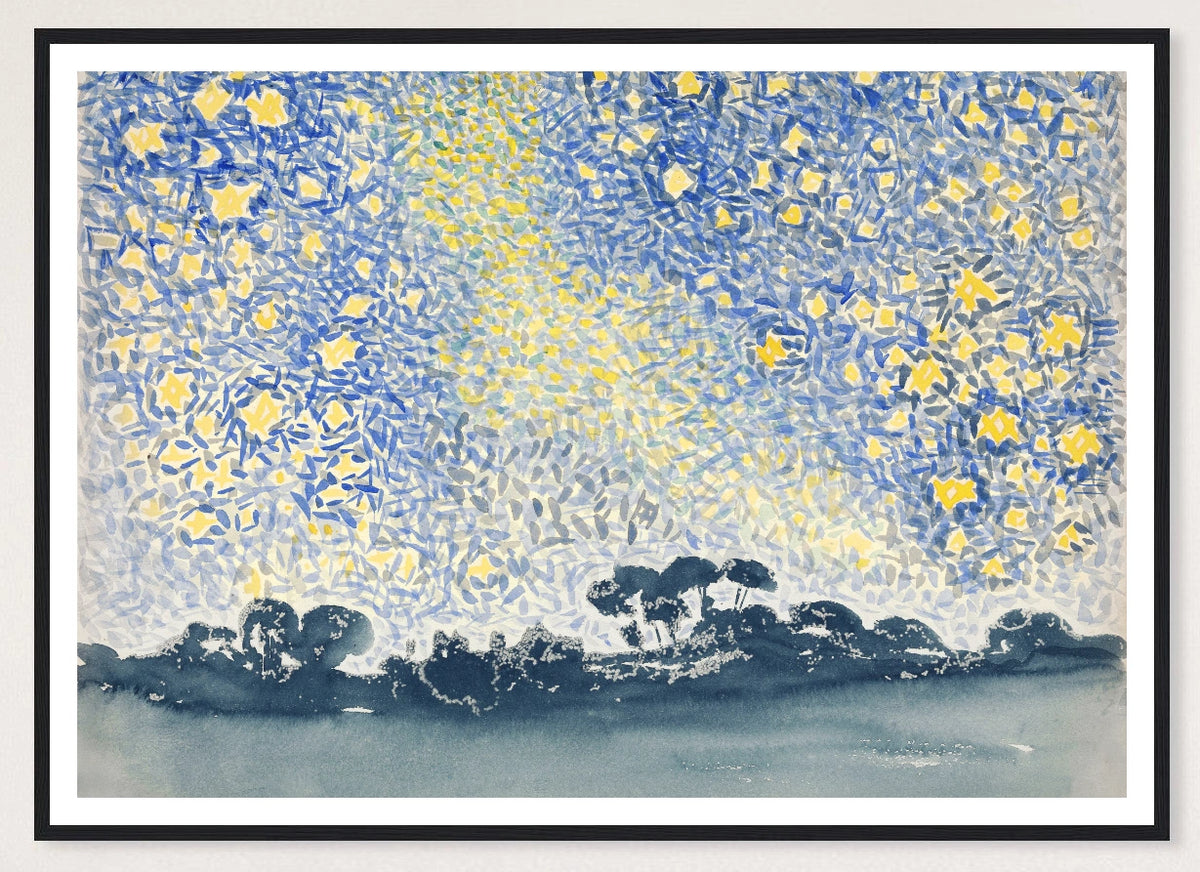 Landscape with Stars in a black frame; landscape front-view mockup