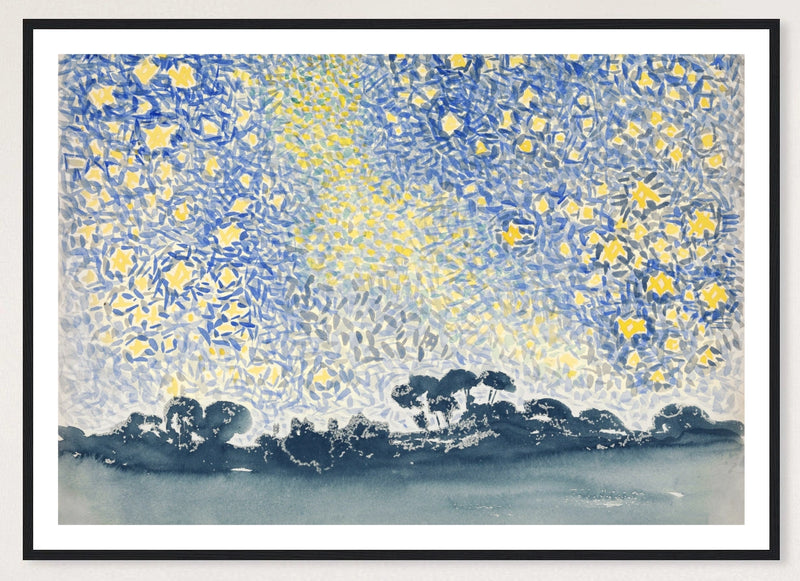 Landscape with Stars in a black frame; landscape front-view mockup