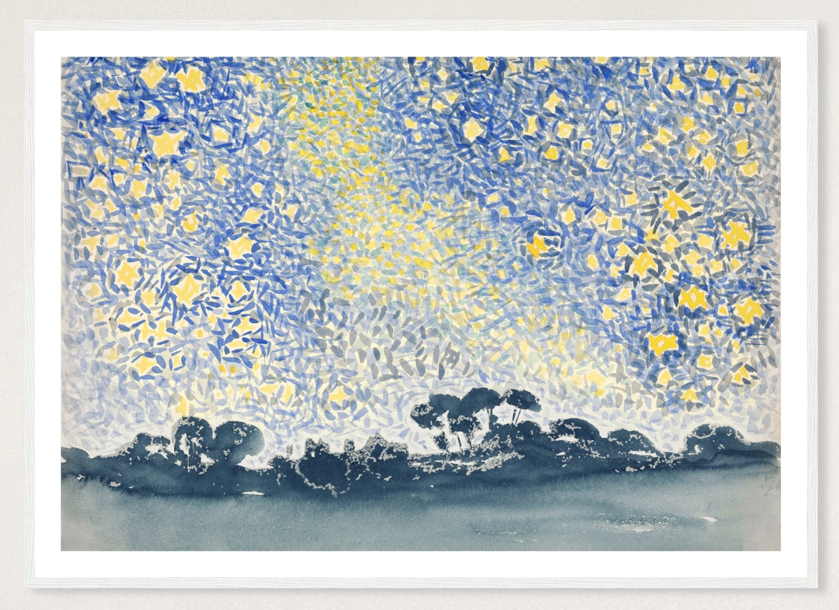 Landscape with Stars in a white frame; landscape front-view mockup