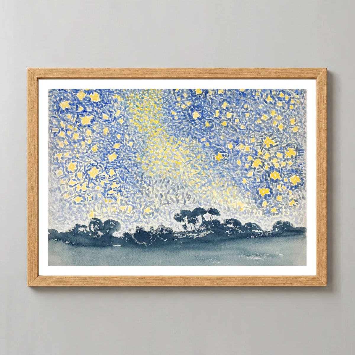 Landscape with Stars Art Print by Henri-Edmond Cross in a natural wood frame, front view