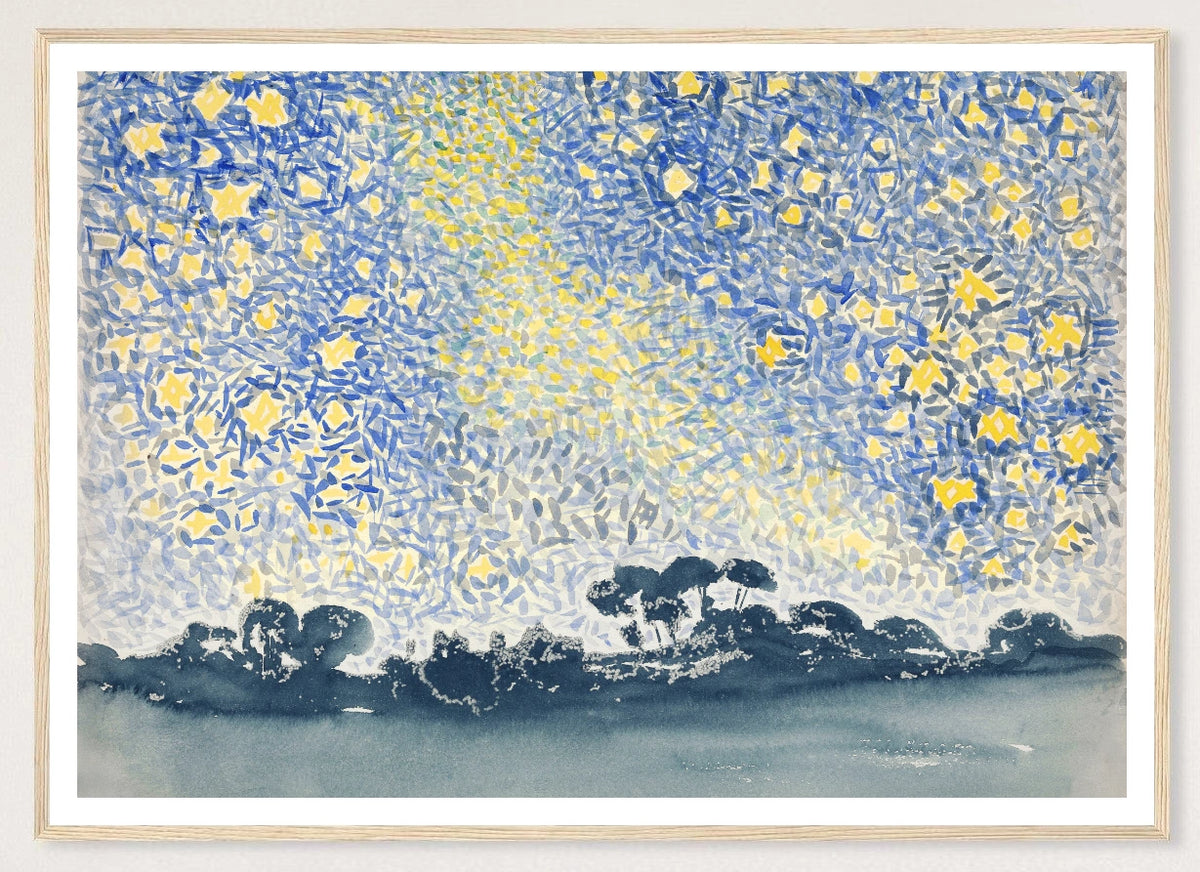 Landscape with Stars in a natural wood frame; landscape front-view mockup