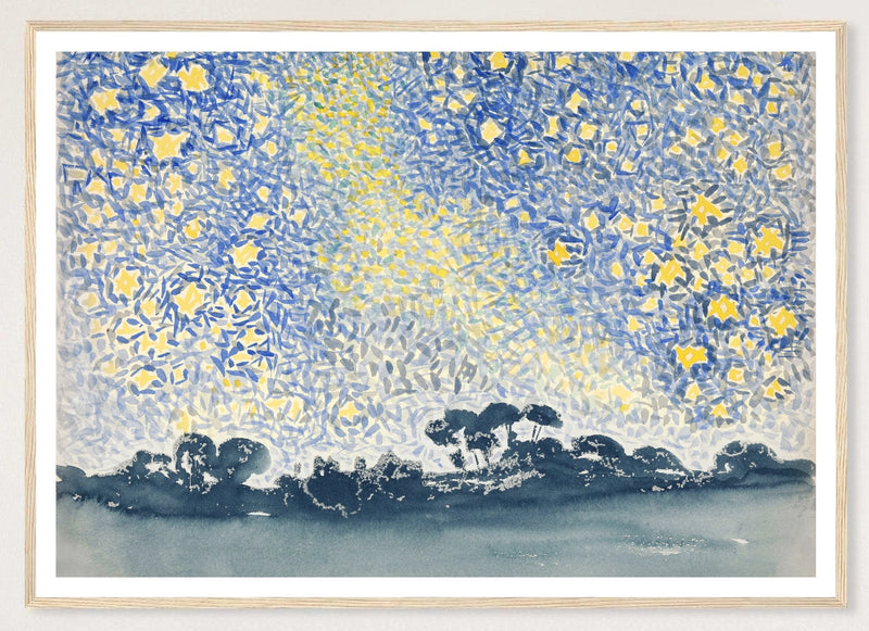 Landscape with Stars in a natural wood frame; landscape front-view mockup
