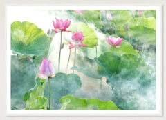 Lotus Summer in a white frame; landscape front-view mockup