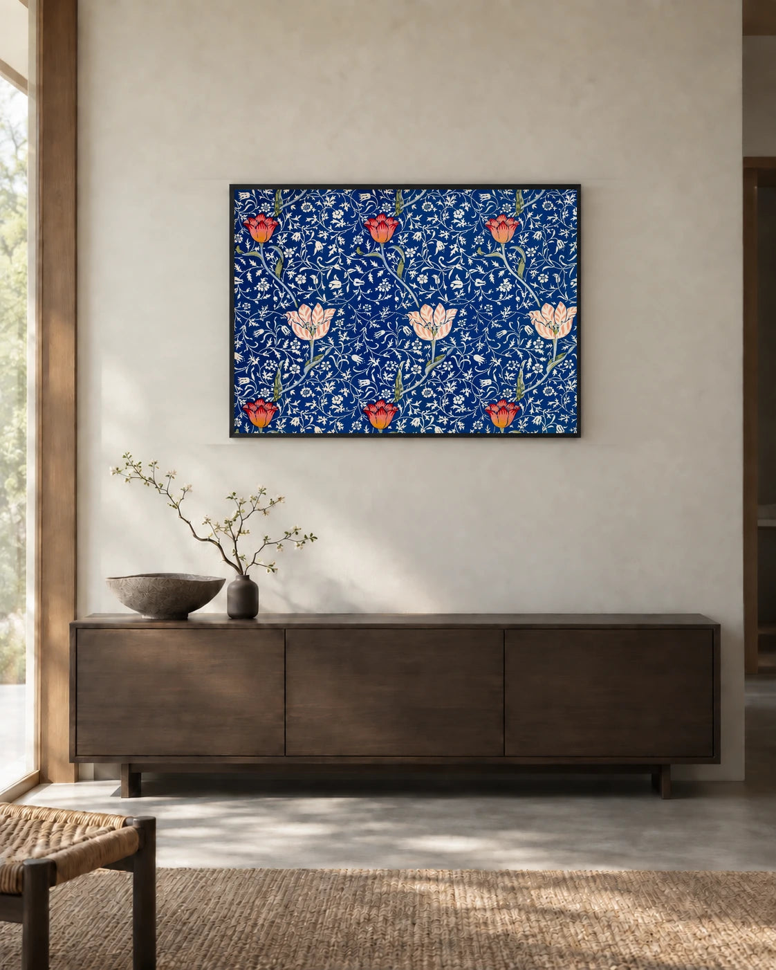 Medway Floral Pattern — styled room visualisation in a black frame