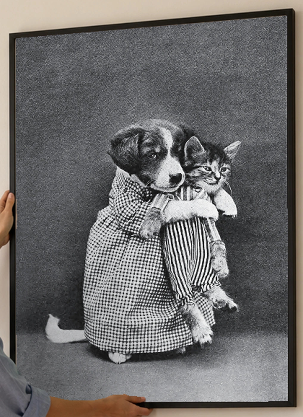 Miss Kindeyes Vintage Animal Print by Harry Whittier Frees (1915) in a black frame; close-up of the framed artwork.