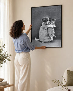 Miss Kindeyes Vintage Animal Print by Harry Whittier Frees (1915) in a black frame; styled woman setting.
