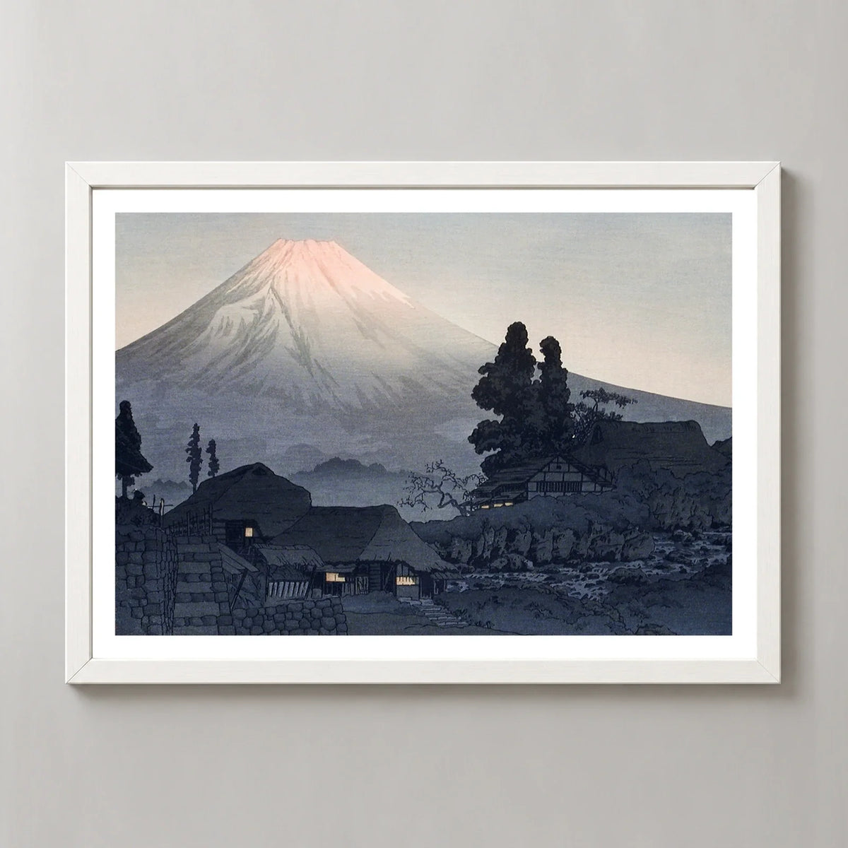 Mount Fuji from Mizukubo Art Print by Hiroaki Takahashi in a white frame, front view