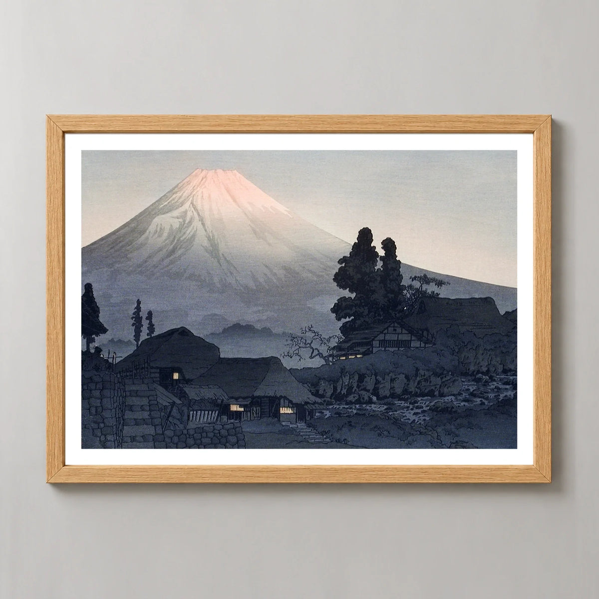 Mount Fuji from Mizukubo Art Print by Hiroaki Takahashi in a natural wood frame, front view