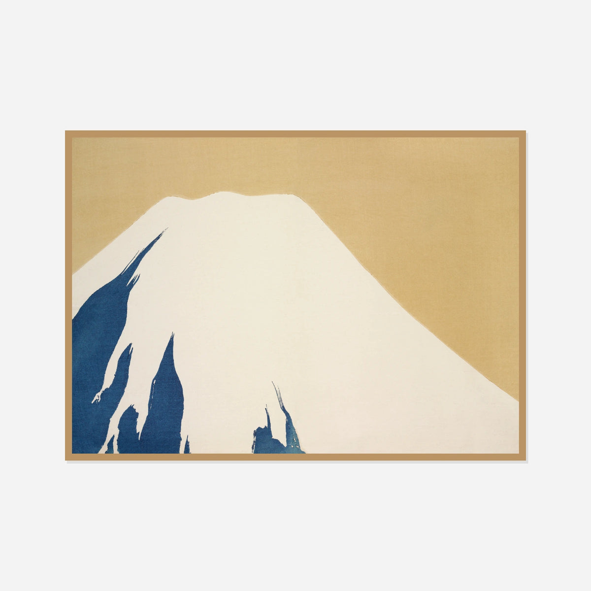 Mount Fuji in Blue and Cream — front view in a natural wood frame