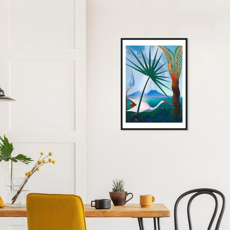 Neapolitan Song in a black frame above a dining table; styled room mockup