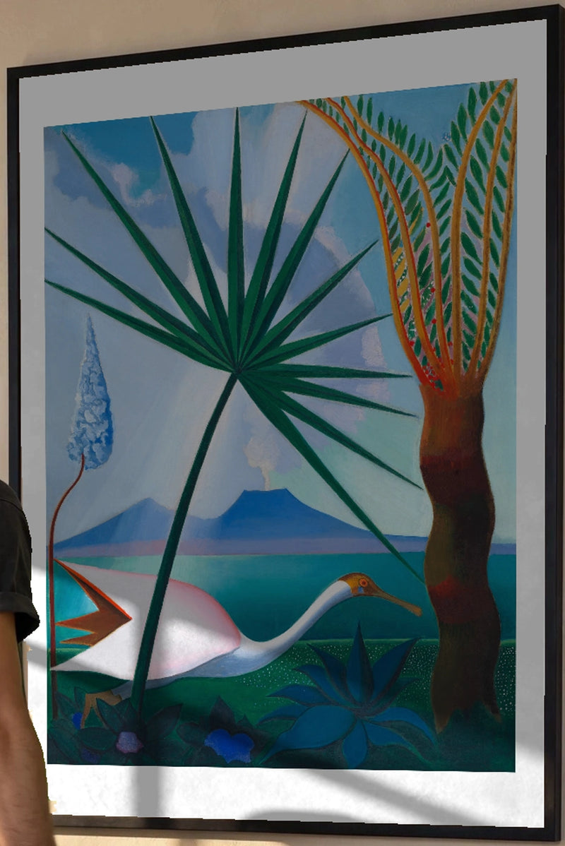 Neapolitan Song Art Print by Joseph Stella (1929) in a black frame; close-up of the framed artwork.