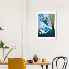 Neapolitan Song in a white frame above a dining table; styled room mockup