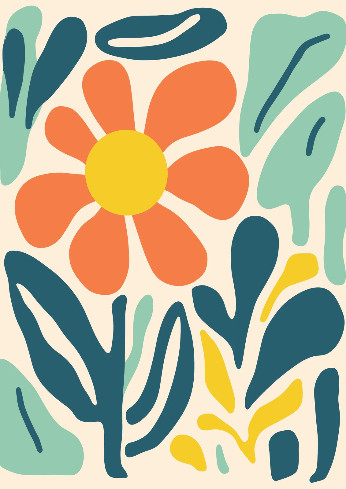 Orange Daisy and Leaves — borderless A-series artwork
