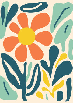 Orange Daisy and Leaves — borderless A-series artwork