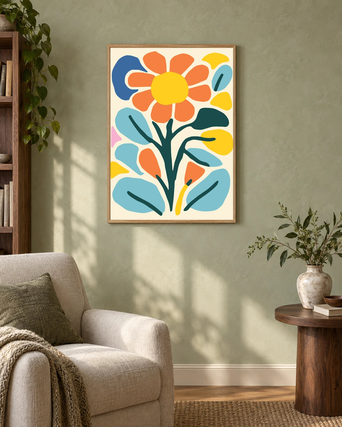 Orange Daisy Art Print in a styled interior