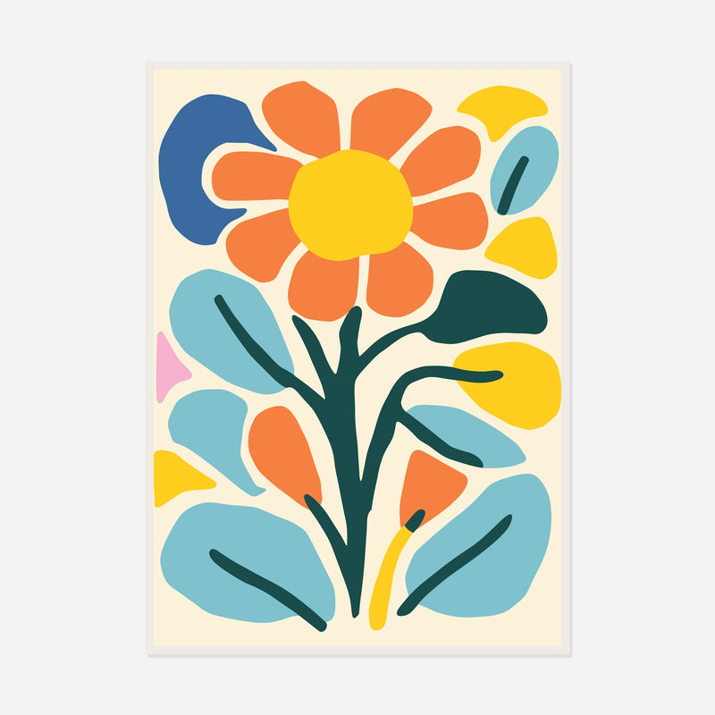 Orange Daisy — front view in a white frame