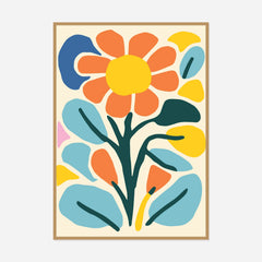 Orange Daisy — front view in a natural wood frame