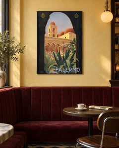 Palermo — Through the Arch — styled room visualisation in a black frame