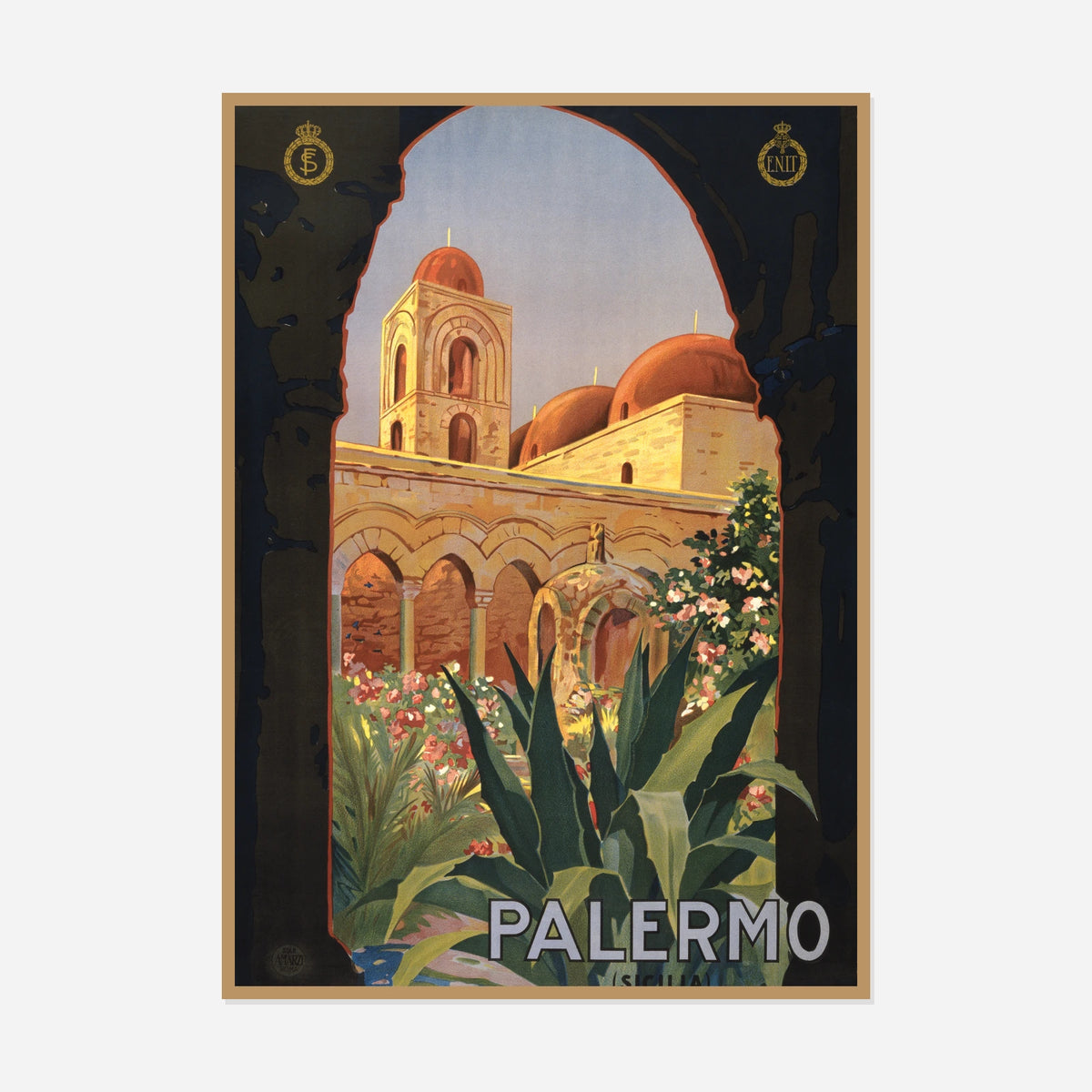 Palermo — Through the Arch — front view in a natural wood frame