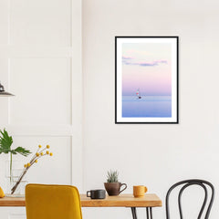 Pastel Sailing in a black frame above a dining table; styled room mockup