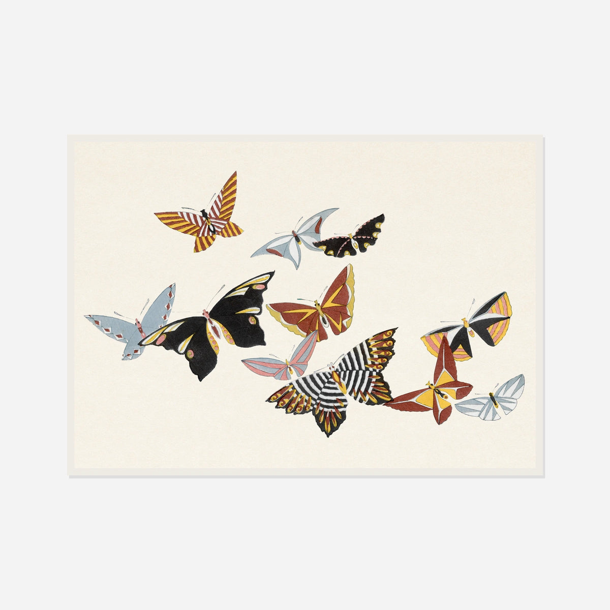 Patterned Butterflies — front view in a white frame