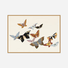 Patterned Butterflies — front view in a natural wood frame