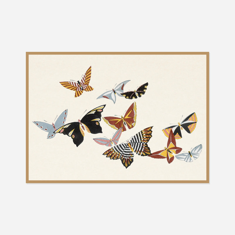 Patterned Butterflies — front view in a natural wood frame