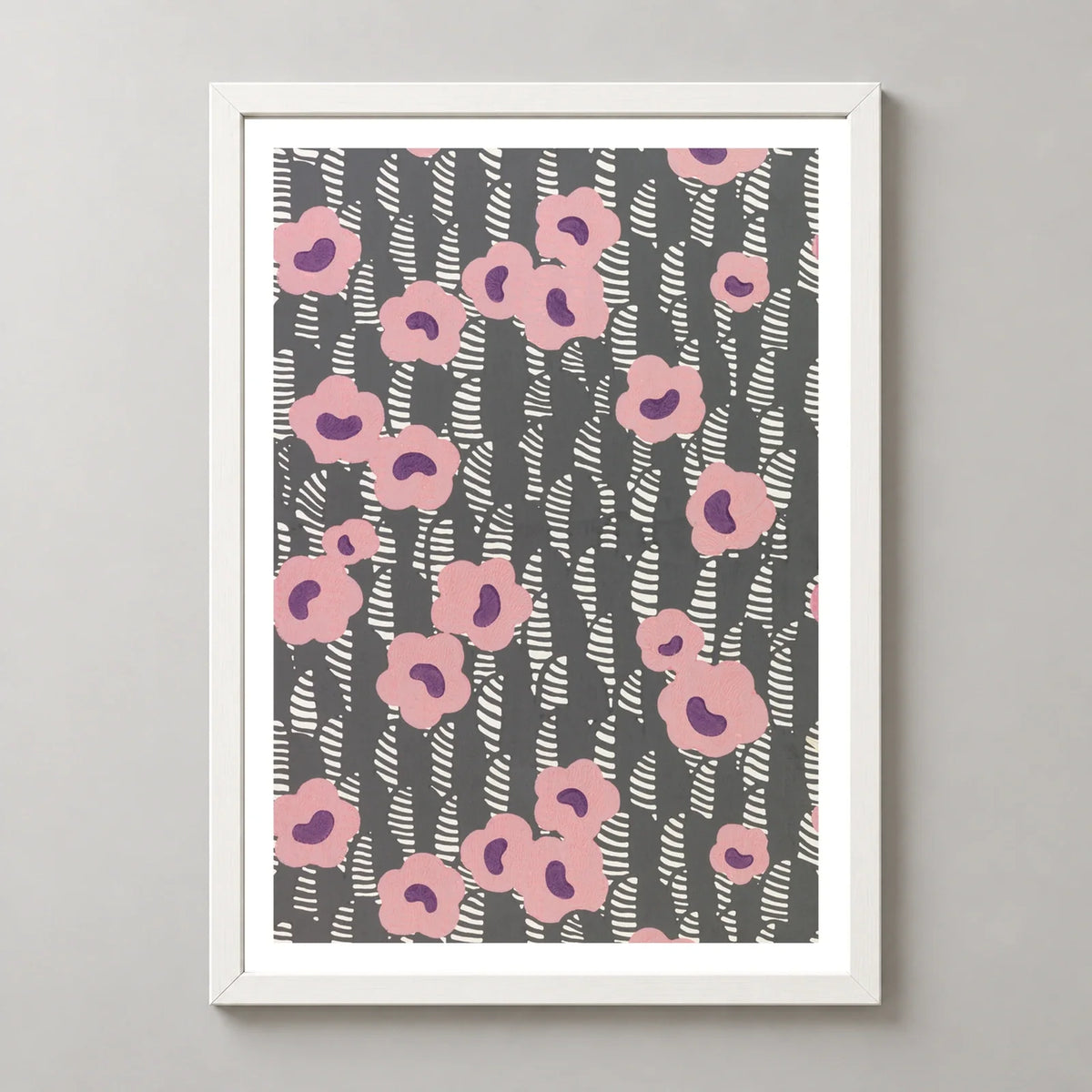 Pink Floral Sidewall Art Print by René Crevel in a white frame, front view