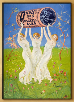 Pink Pills for Pale People Art Print by Leonetto Cappiello in a black frame; close-up of the framed artwork.