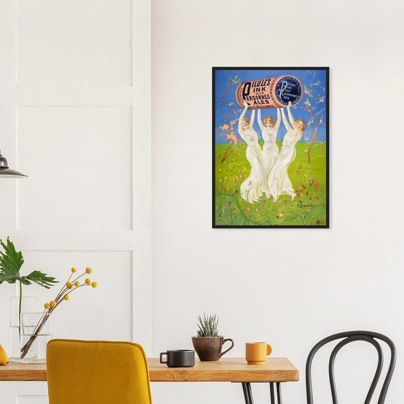 Pink Pills for Pale People in a black frame above a dining table; styled room mockup
