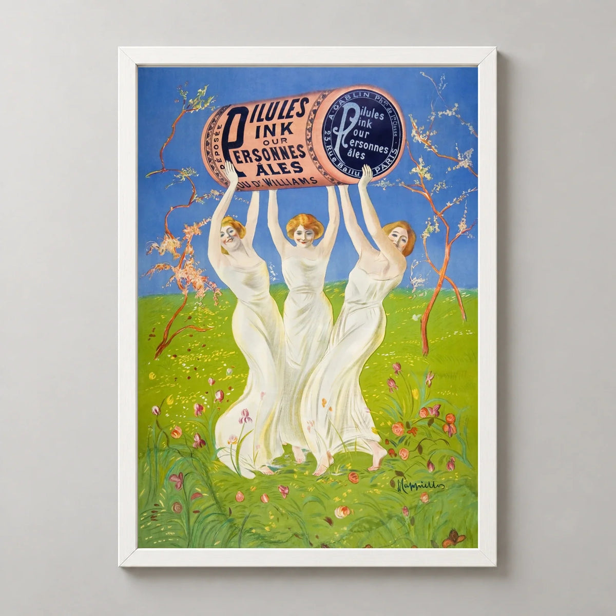 Pink Pills for Pale People Art Print by Leonetto Cappiello in a white frame, front view