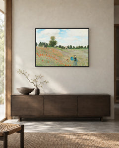 Poppies near Argenteuil — styled room visualisation in a black frame