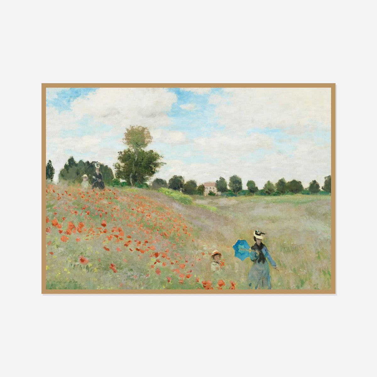Poppies near Argenteuil — front view in a natural wood frame
