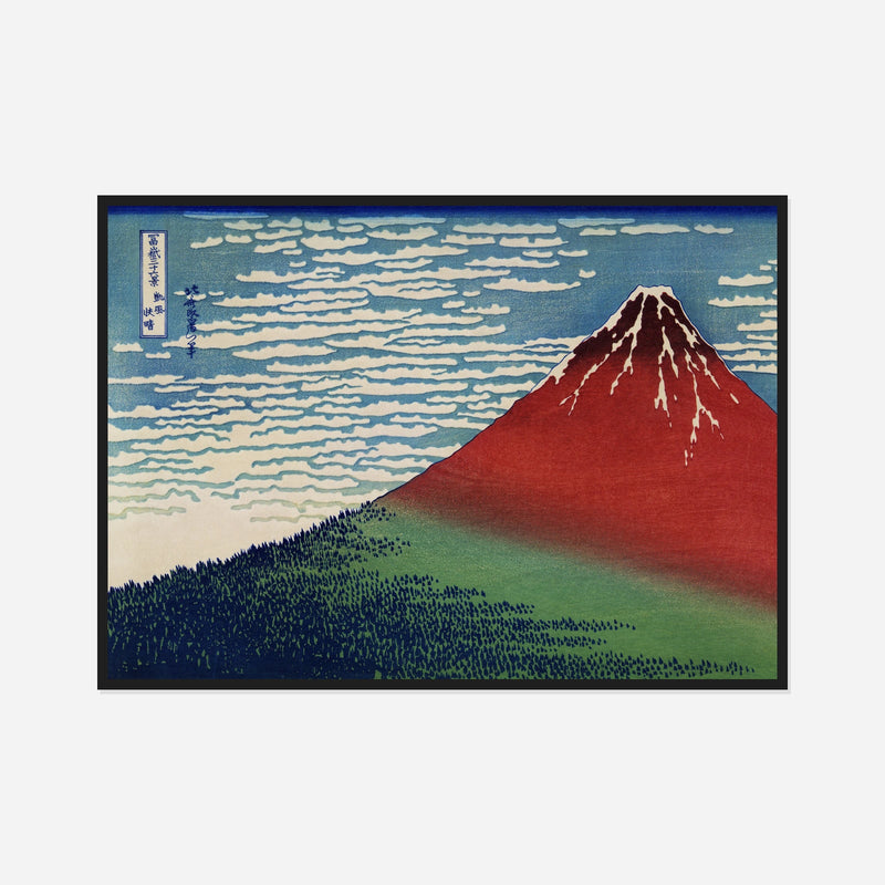 Red Fuji — Fine Wind, Clear Morning — front view in a black frame