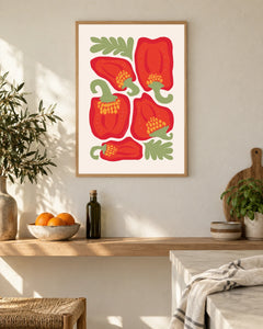 Red Pepper — styled room visualisation in a natural wood frame