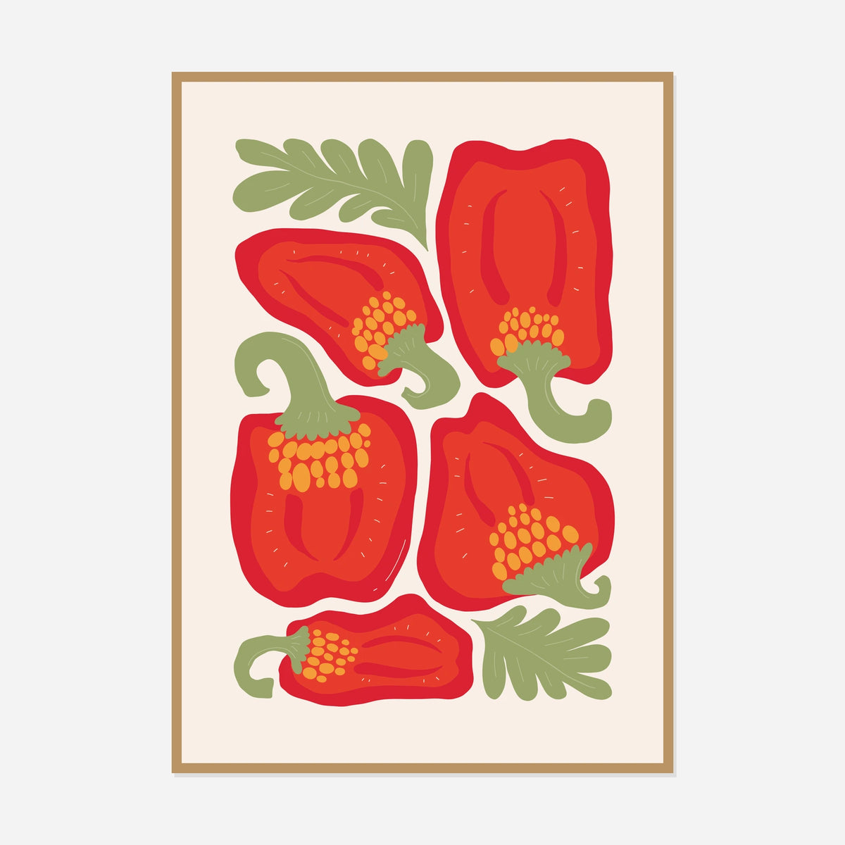 Red Pepper — front view in a natural wood frame