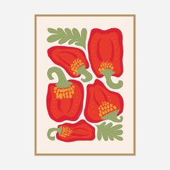 Red Pepper — front view in a natural wood frame