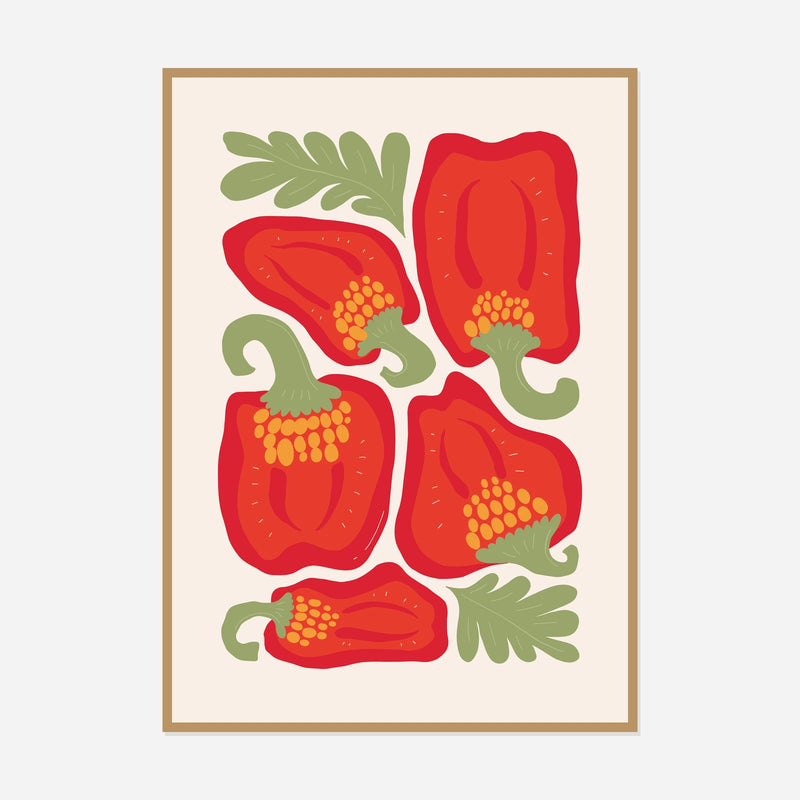 Red Pepper — front view in a natural wood frame