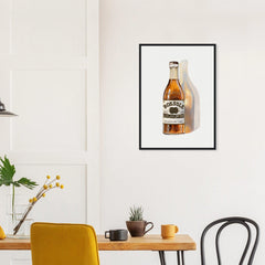 Roessle Premium Lager poster in a black frame above a dining table; styled room mockup