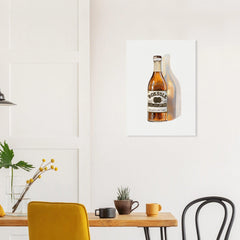 Roessle Premium Lager poster in a white frame above a dining table; styled room mockup