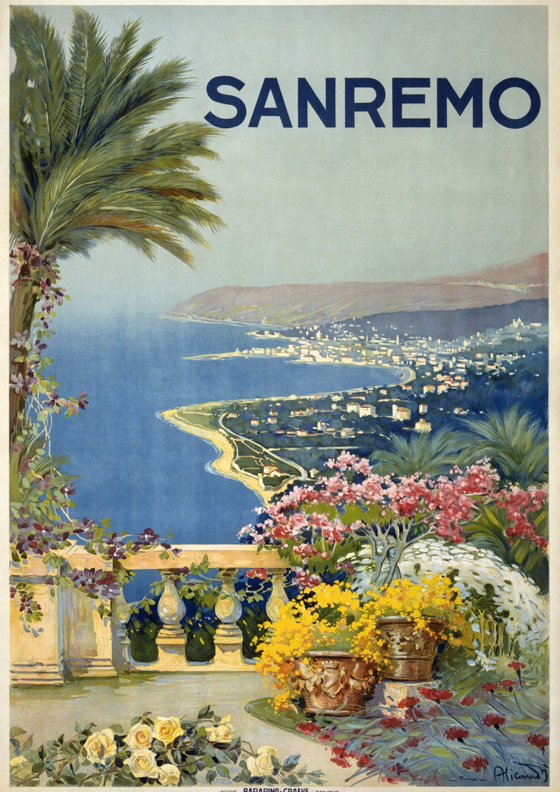 Sanremo — Terrace and Palms — borderless A-series artwork
