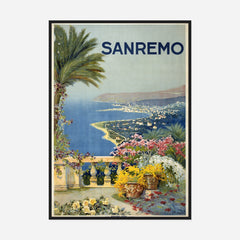 Sanremo — Terrace and Palms — front view in a black frame