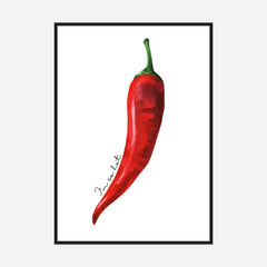 Single Red Chilli — front view in a black frame