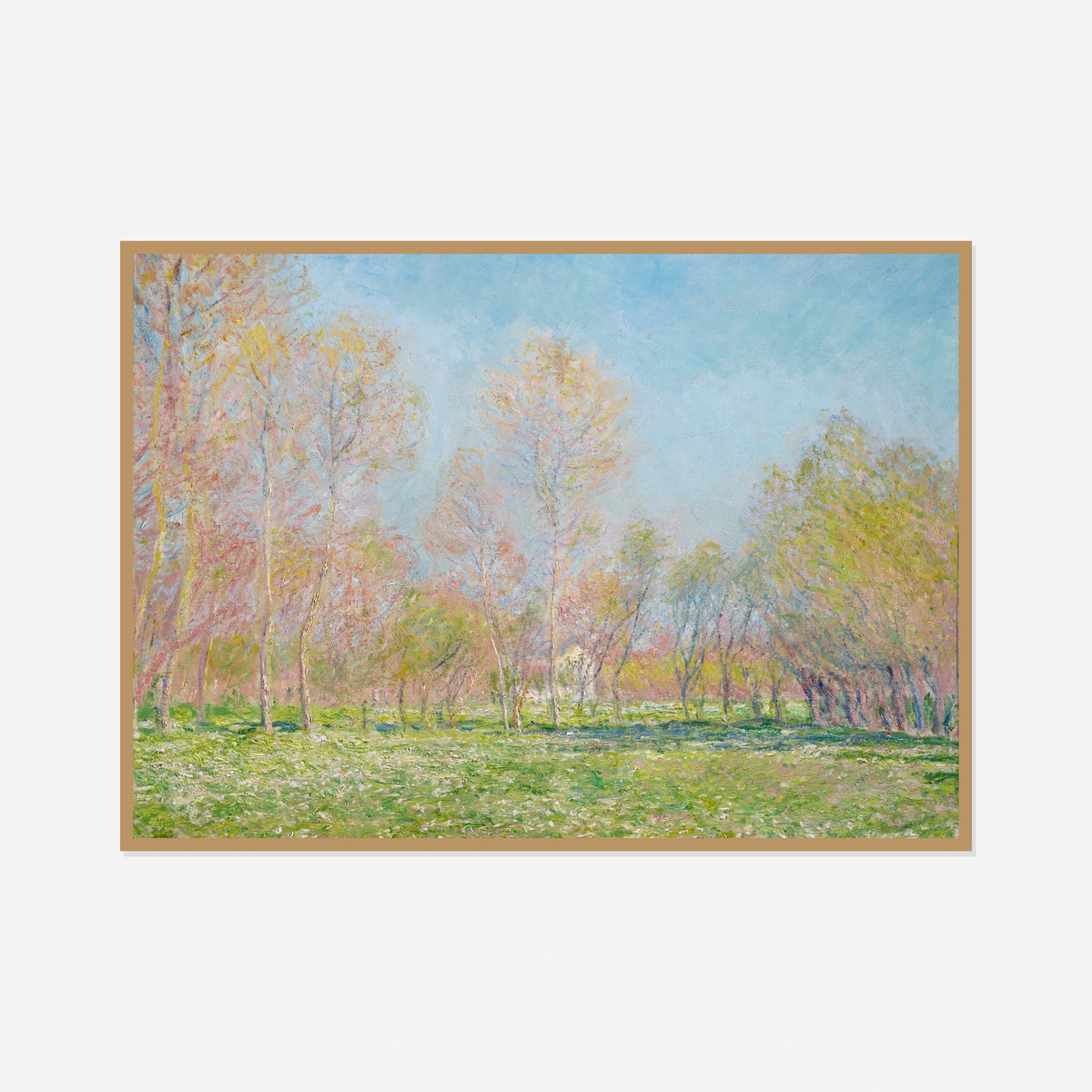 Spring Orchard — front view in a natural wood frame