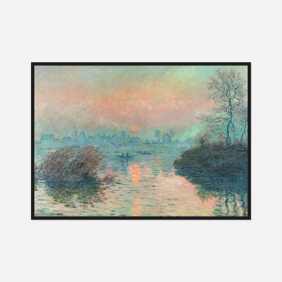 Sunset on the Seine at Lavacourt — front view in a black frame