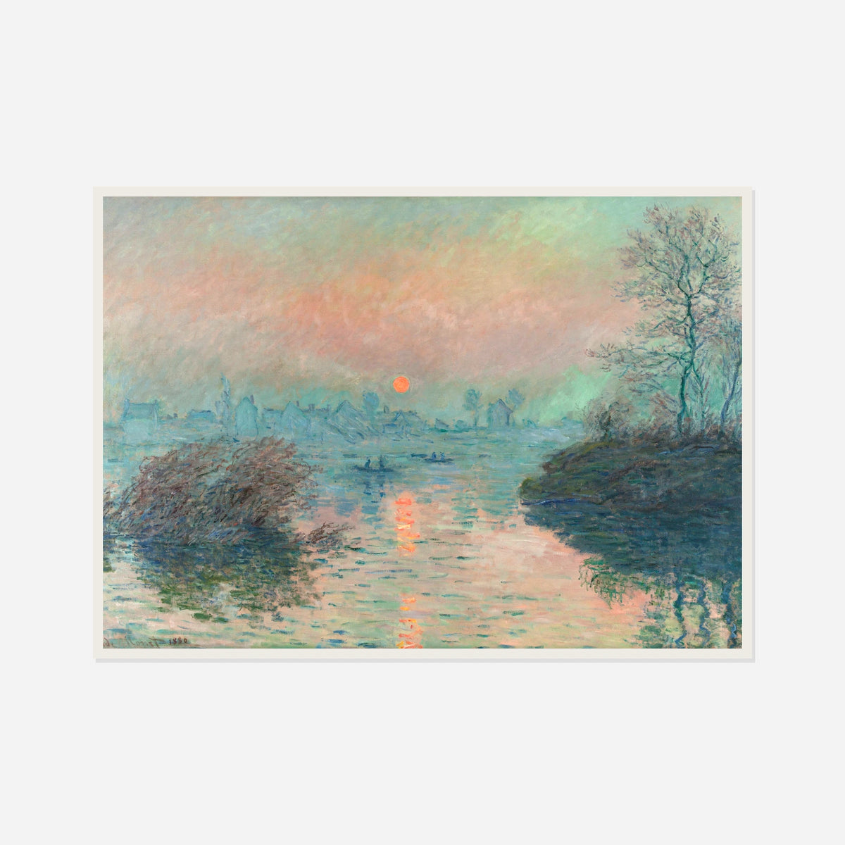Sunset on the Seine at Lavacourt — front view in a white frame