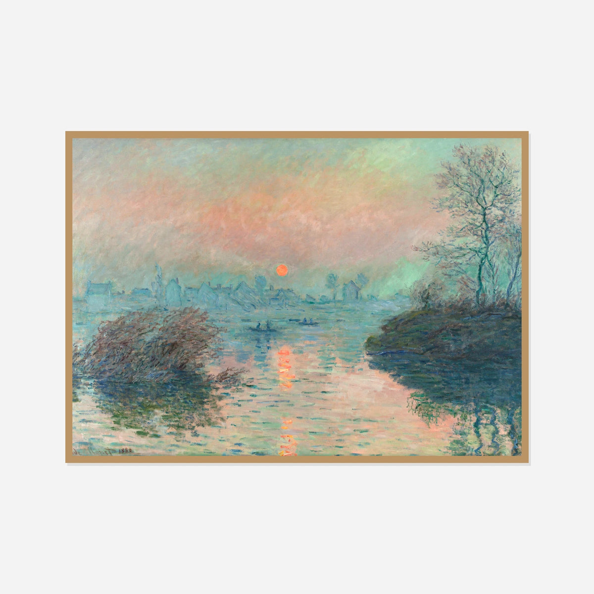 Sunset on the Seine at Lavacourt — front view in a natural wood frame