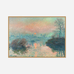 Sunset on the Seine at Lavacourt — front view in a natural wood frame