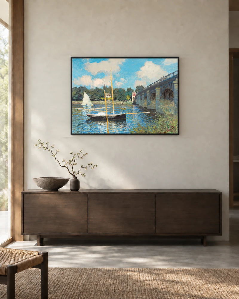 The Bridge at Argenteuil — styled room visualisation in a black frame